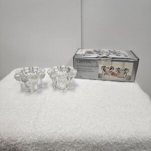 Alco Crystal Candle Holder  2 Piece Set - Holds Votive And Tapered Candles